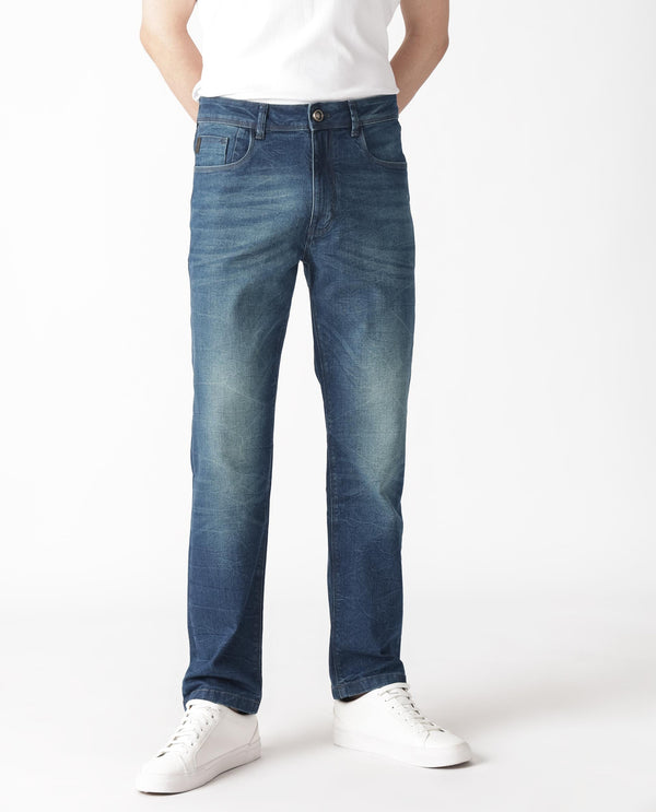 Rare Rabbit Men's Dunker Navy Mid-Rise Regular Fit Jeans