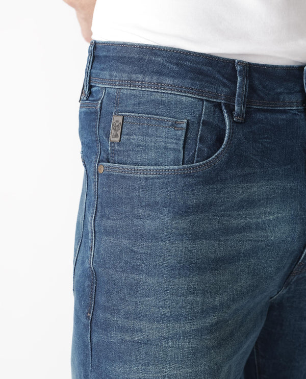 Rare Rabbit Men's Dunker Navy Mid-Rise Regular Fit Jeans