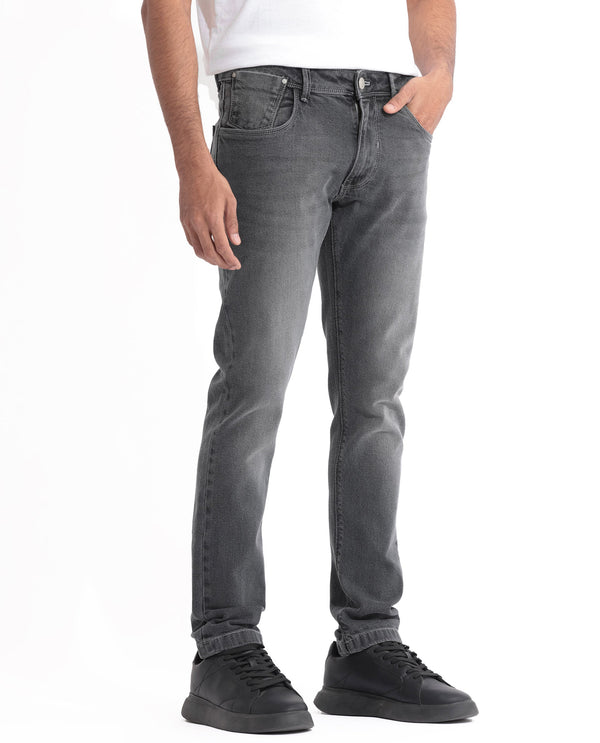 Rare Rabbit Men's Divi Light Grey Mid-Rise Mid Wash Slim Fit Jeans