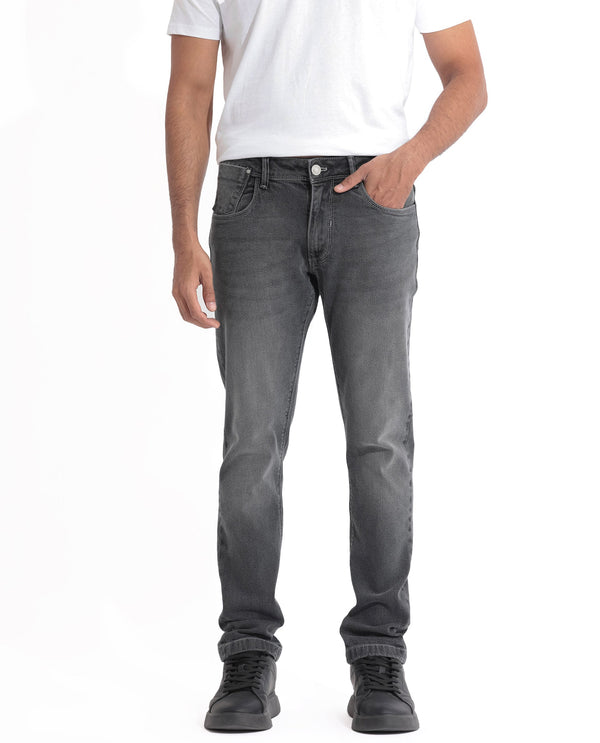 Rare Rabbit Men's Divi Light Grey Mid-Rise Mid Wash Slim Fit Jeans