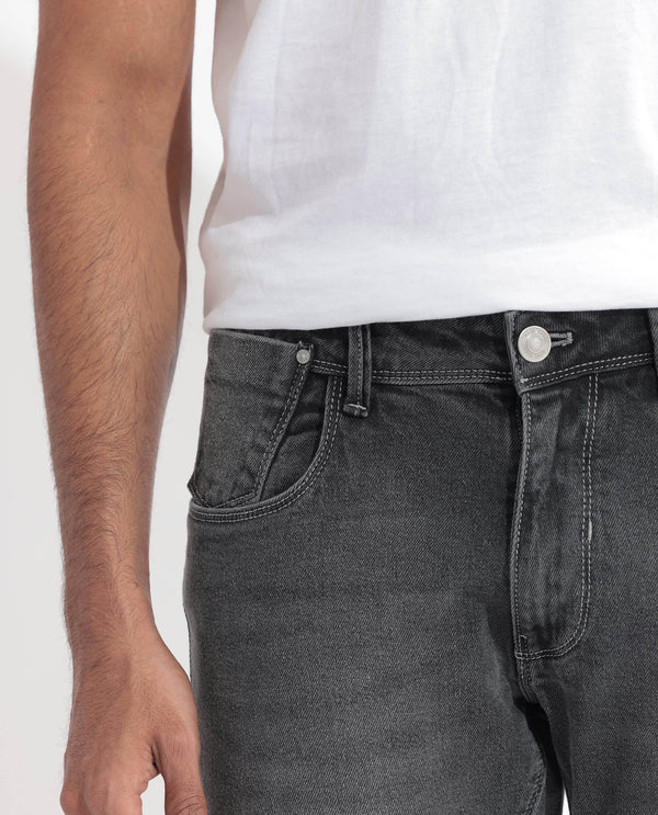 Rare Rabbit Men's Divi Light Grey Mid-Rise Mid Wash Slim Fit Jeans