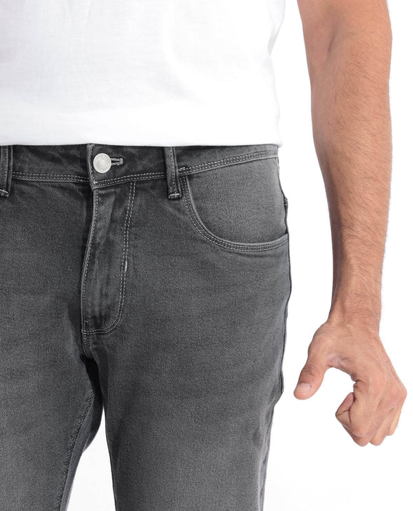 Rare Rabbit Men's Divi Light Grey Mid-Rise Mid Wash Slim Fit Jeans