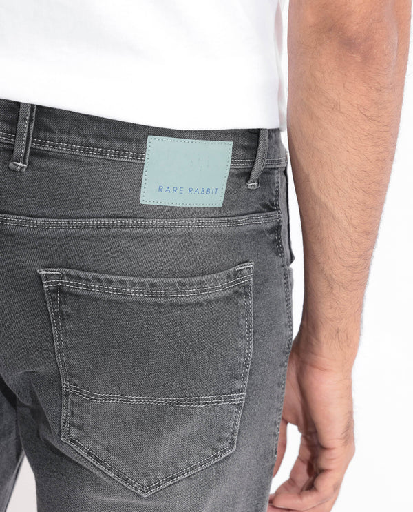Rare Rabbit Men's Divi Light Grey Mid-Rise Mid Wash Slim Fit Jeans