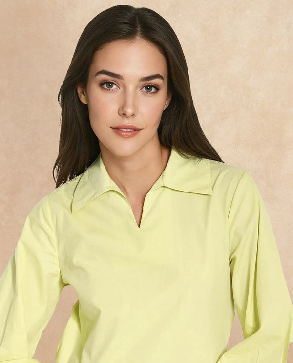 Rareism Women Earo Light Green Cuffed Sleeve Collared Neck Mini Plain Dress