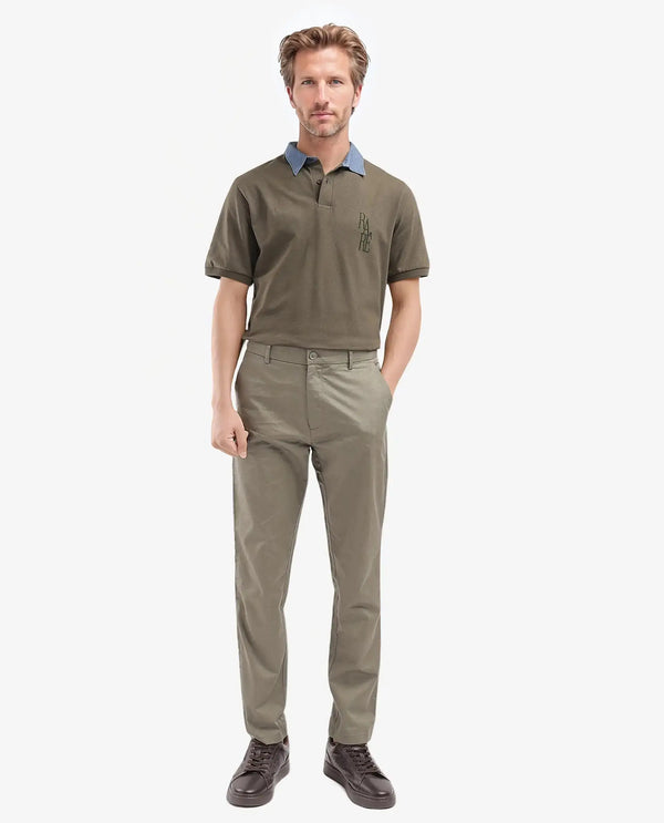 Rare Rabbit Men Ebert Olive Cotton Fabric Button Closure Mid Rise Regular Fit Plain Trouser