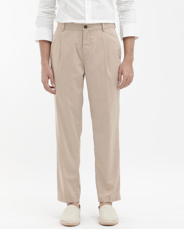 Rare Rabbit Mens Echo Beige Polyester Cotton Catatonic Solid Trouser