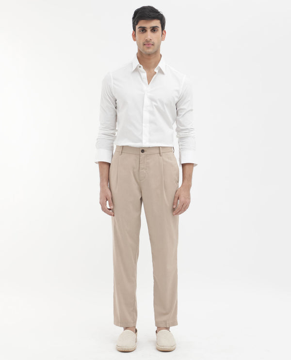 Rare Rabbit Mens Echo Beige Polyester Cotton Catatonic Solid Trouser