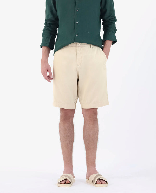 Rare Rabbit Men's Edam Beige Lyocell Cotton Linen Fabric Knee Length Relaxed Fit Solid Shorts