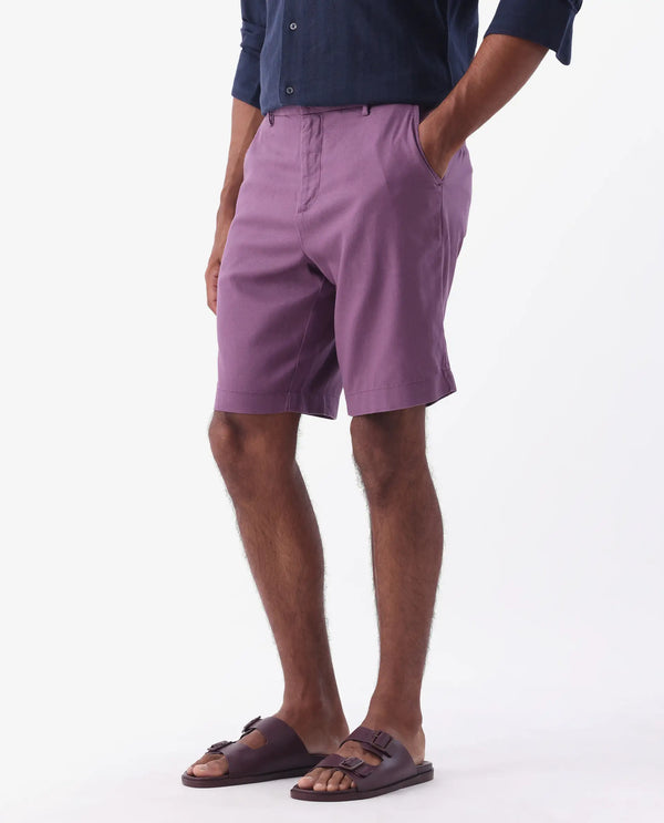 Rare Rabbit Mens Edam Light Purple Mid Rise Regular Fit Solid Shorts