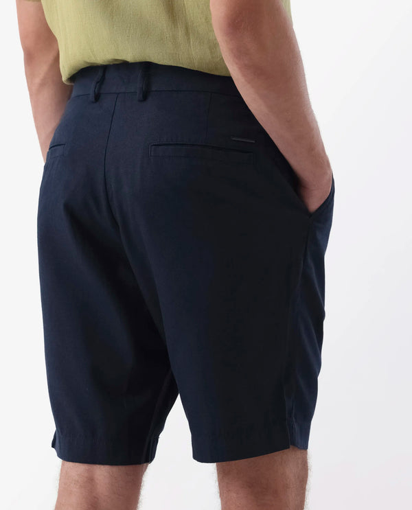 Rare Rabbit Men's Edam Navy Lyocell Cotton Linen Fabric Knee Length Relaxed Fit Solid Shorts