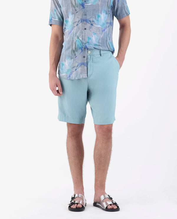 Rare Rabbit Men's Edam Turq Lyocell Cotton Linen Fabric Knee Length Relaxed Fit Solid Shorts