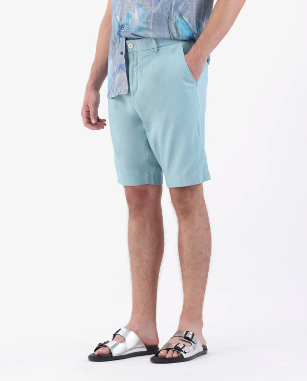 Rare Rabbit Men's Edam Turq Lyocell Cotton Linen Fabric Knee Length Relaxed Fit Solid Shorts