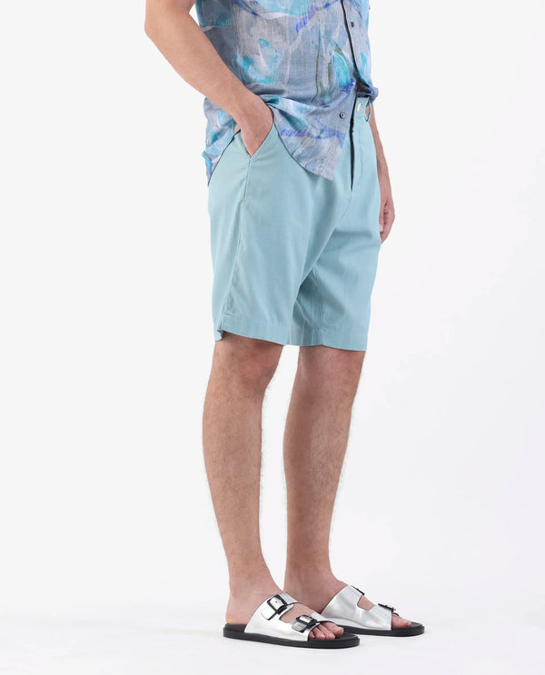 Rare Rabbit Men's Edam Turq Lyocell Cotton Linen Fabric Knee Length Relaxed Fit Solid Shorts