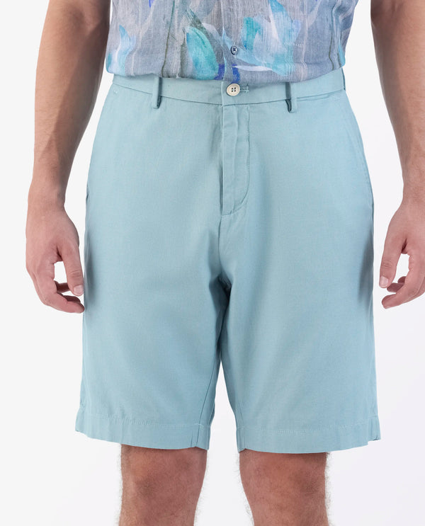 Rare Rabbit Men's Edam Turq Lyocell Cotton Linen Fabric Knee Length Relaxed Fit Solid Shorts
