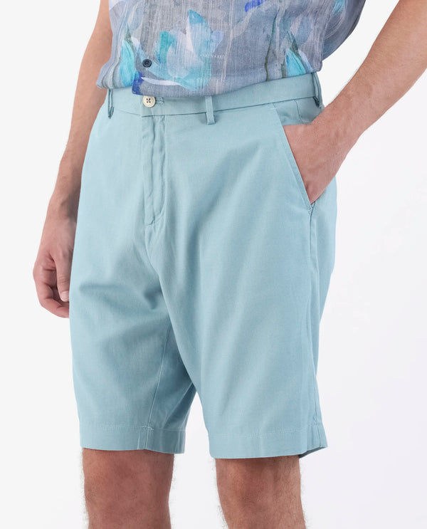 Rare Rabbit Men's Edam Turq Lyocell Cotton Linen Fabric Knee Length Relaxed Fit Solid Shorts