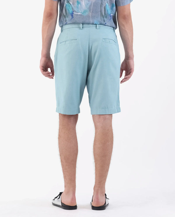 Rare Rabbit Men's Edam Turq Lyocell Cotton Linen Fabric Knee Length Relaxed Fit Solid Shorts