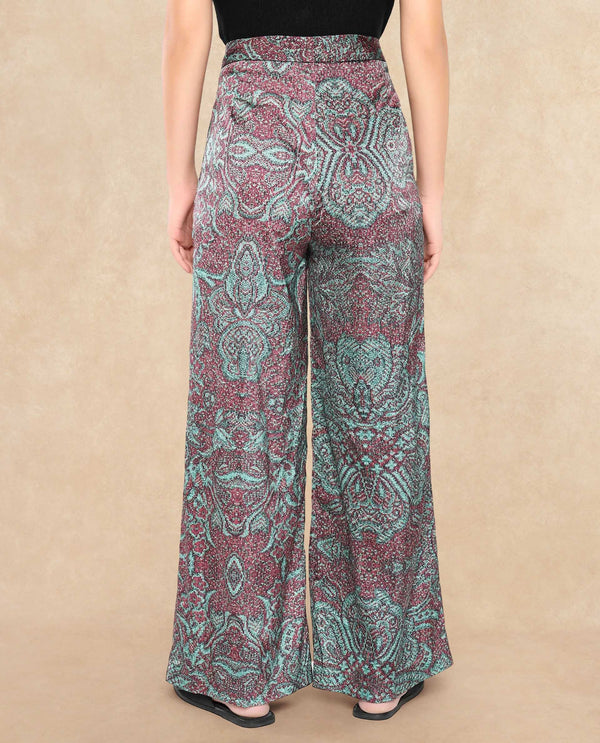 Rareism Women Edina Multi Satin Hook Closure Wide Fit Ankle Length Printed Trouser