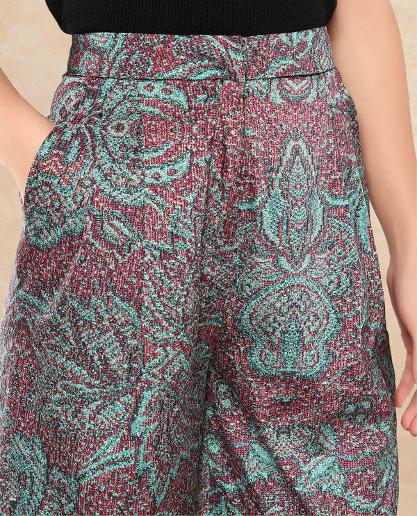 Rareism Women Edina Multi Satin Hook Closure Wide Fit Ankle Length Printed Trouser
