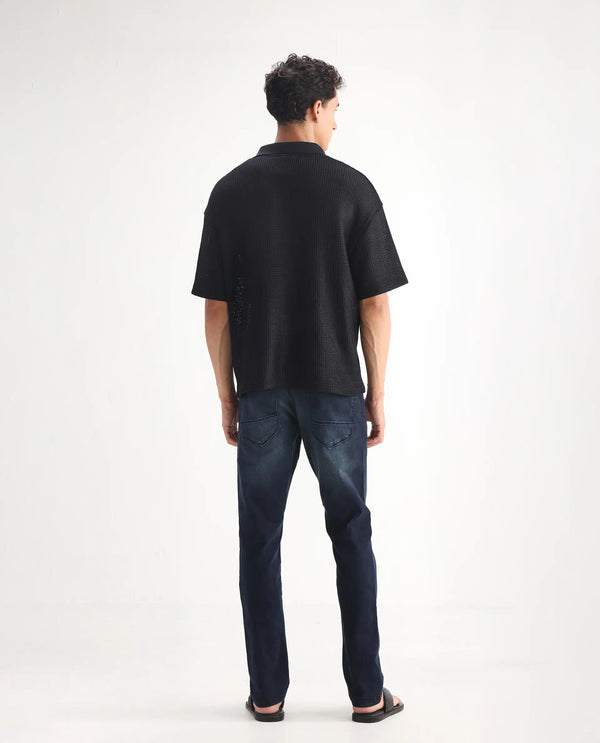Rare Rabbit Men's Edin Dark Blue Mid-Rise Dark Wash Slim Fit Jeans