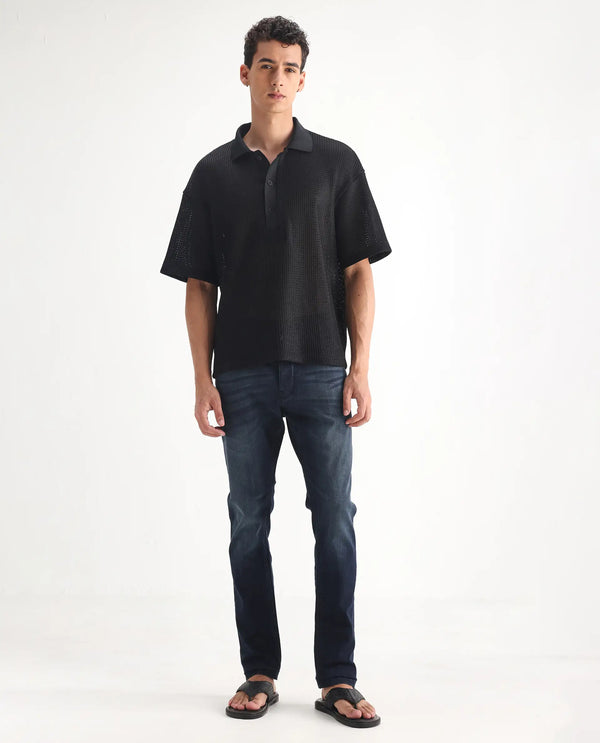 Rare Rabbit Men's Edin Dark Blue Mid-Rise Dark Wash Slim Fit Jeans