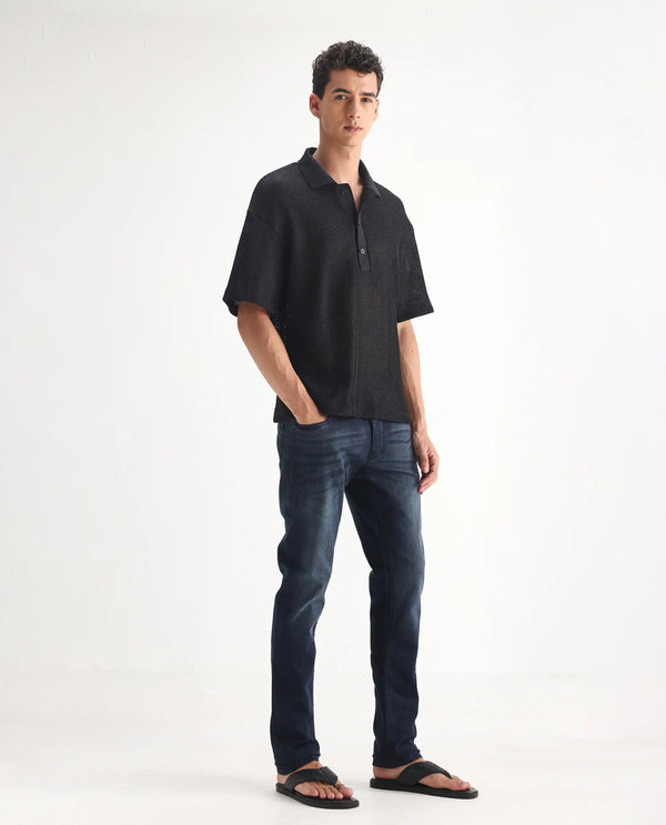 Rare Rabbit Men's Edin Dark Blue Mid-Rise Dark Wash Slim Fit Jeans