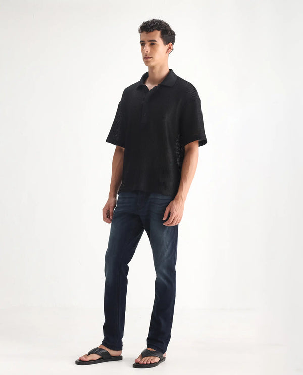 Rare Rabbit Men's Edin Dark Blue Mid-Rise Dark Wash Slim Fit Jeans
