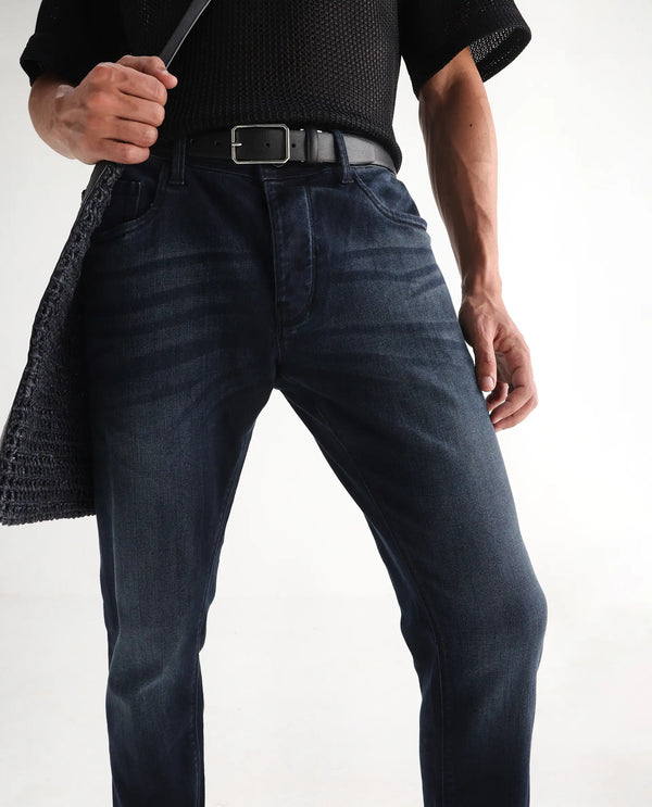 Rare Rabbit Men's Edin Dark Blue Mid-Rise Dark Wash Slim Fit Jeans