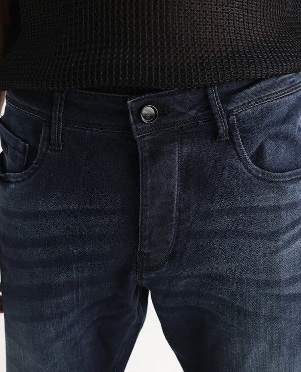 Rare Rabbit Men's Edin Dark Blue Mid-Rise Dark Wash Slim Fit Jeans