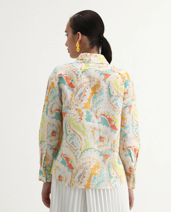 Rareism Women Egor Fluorescent Multi Cotton Fabric Full Sleeves Button Closure Collar Regular Fit Paisley Print Shirt