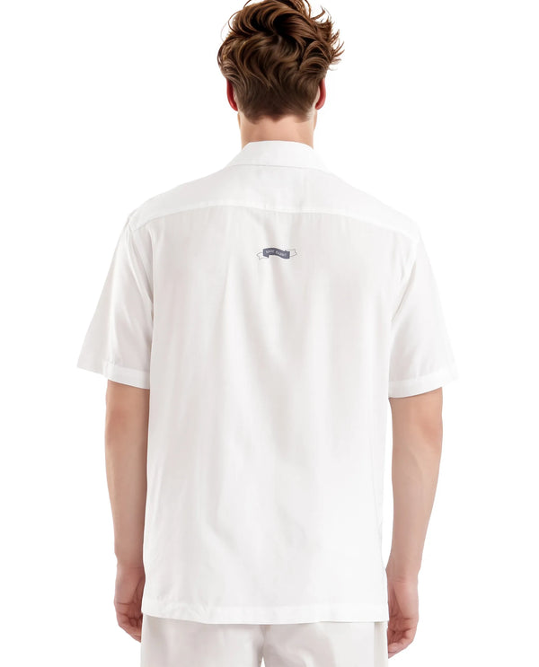 Rare Rabbit Men's Elan White Cotton Fabric Cuban Collared Floral Printed Boxy Fit Shirt