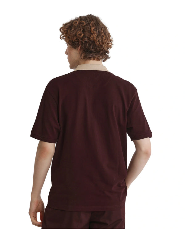 Rare Rabbit Men Eldon Dark Maroon Cotton Fabric Contrast Collared Regular Fit  Plain Polo