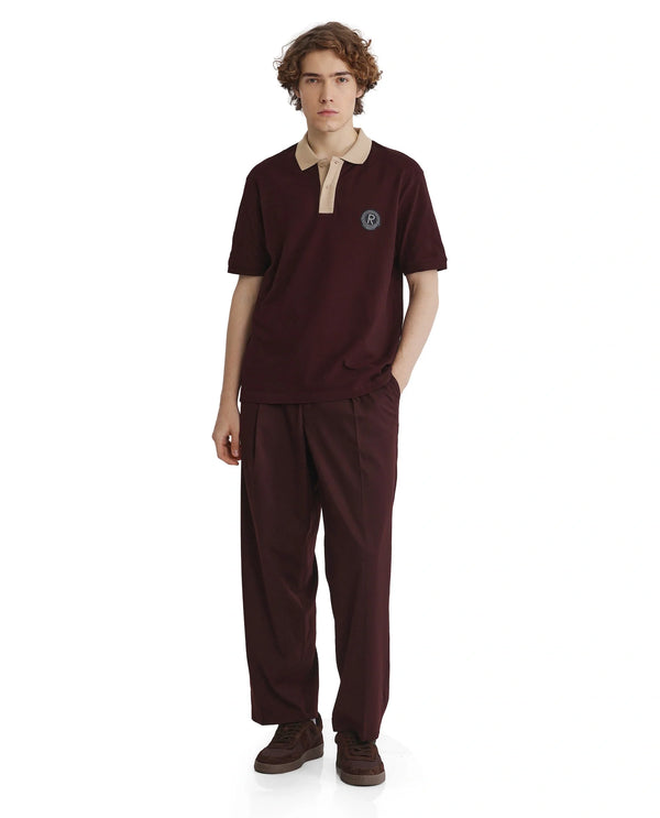 Rare Rabbit Men Eldon Dark Maroon Cotton Fabric Contrast Collared Regular Fit  Plain Polo