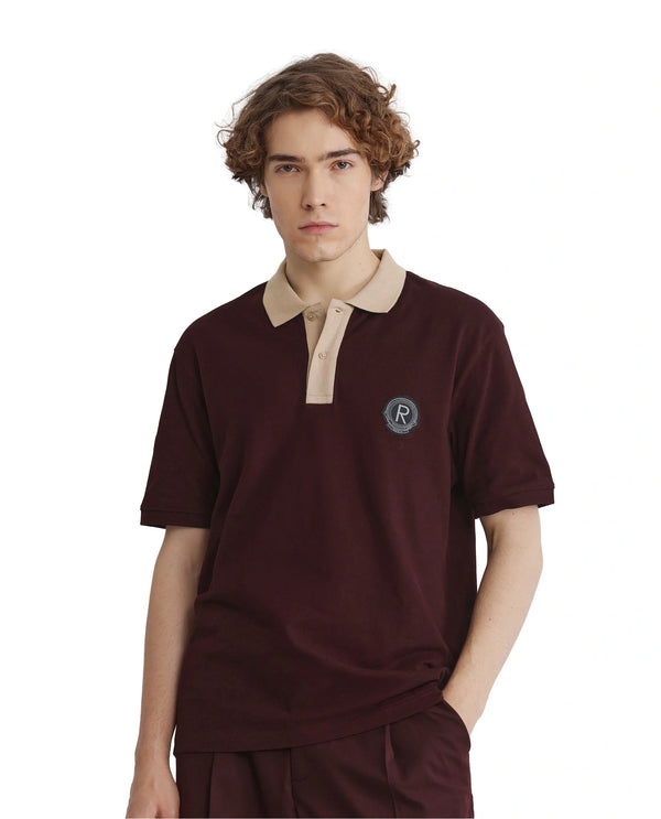 Rare Rabbit Men Eldon Dark Maroon Cotton Fabric Contrast Collared Regular Fit  Plain Polo
