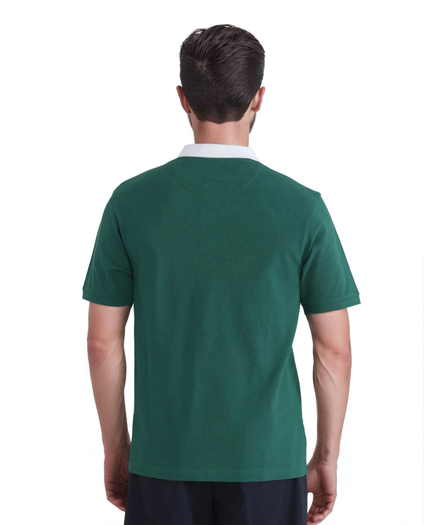 Rare Rabbit Men Eldon Green Cotton Fabric Contrast Collared Regular Fit  Plain Polo