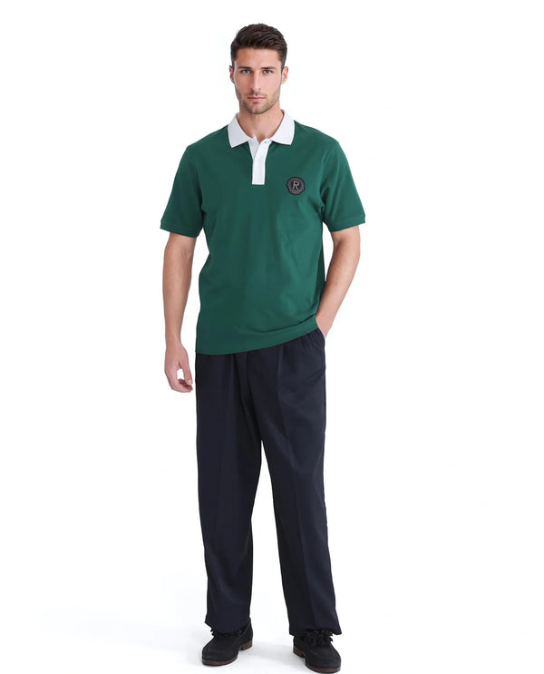 Rare Rabbit Men Eldon Green Cotton Fabric Contrast Collared Regular Fit  Plain Polo