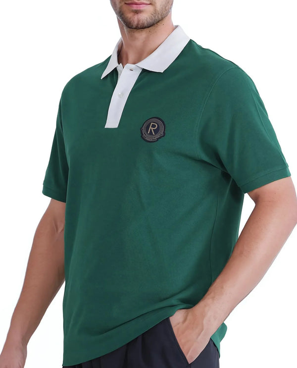 Rare Rabbit Men Eldon Green Cotton Fabric Contrast Collared Regular Fit  Plain Polo
