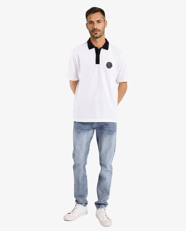 Rare Rabbit Men Eldon White Cotton Fabric Contrast Collared Regular Fit Plain Polo