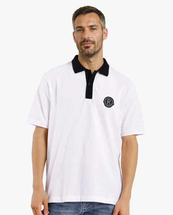 Rare Rabbit Men Eldon White Cotton Fabric Contrast Collared Regular Fit Plain Polo