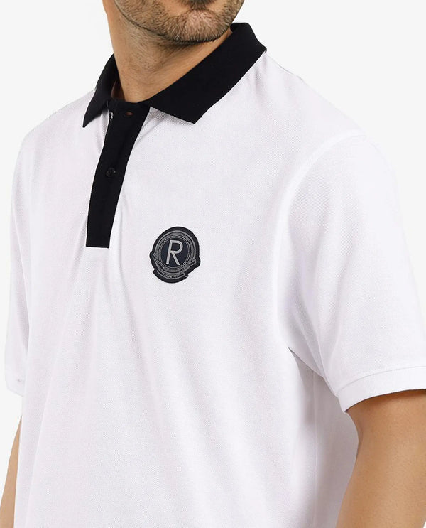 Rare Rabbit Men Eldon White Cotton Fabric Contrast Collared Regular Fit Plain Polo