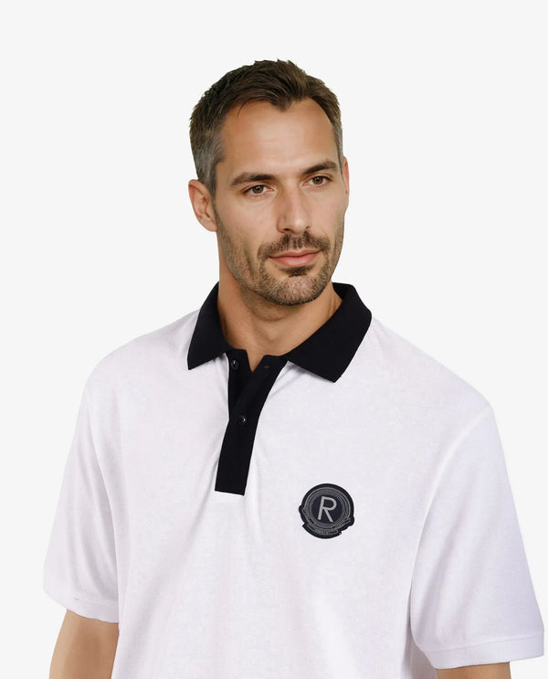 Rare Rabbit Men Eldon White Cotton Fabric Contrast Collared Regular Fit Plain Polo