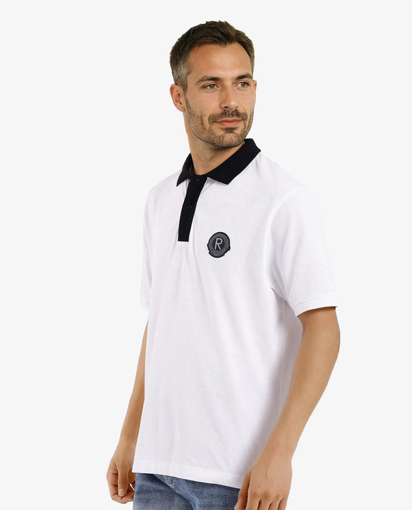 Rare Rabbit Men Eldon White Cotton Fabric Contrast Collared Regular Fit Plain Polo