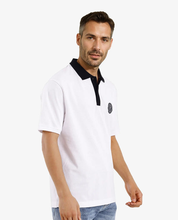 Rare Rabbit Men Eldon White Cotton Fabric Contrast Collared Regular Fit Plain Polo