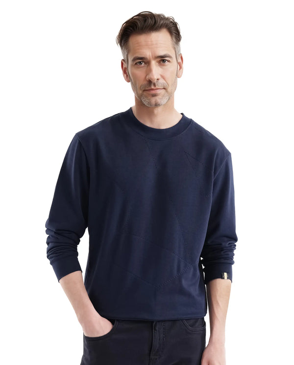 Rare Rabbit Men's Eldron Navy Cotton Blend Fabric Full Sleeve Crew Neck Embroidered Sweatshirt