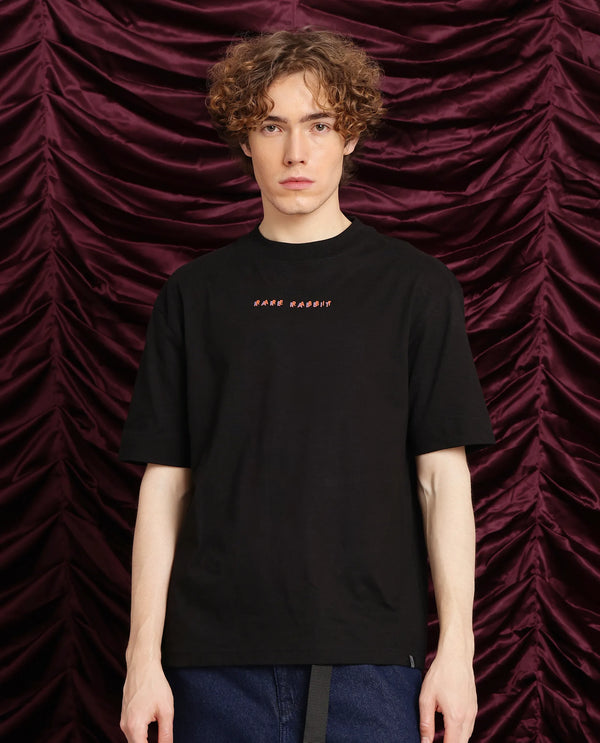 Rare Rabbit Men Elep Black Cotton Fabric Short Sleeve Crew Neck Oversized Fit Graphic Back Print T-Shirt