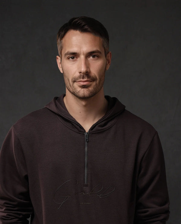 Rare Rabbit Men Eli-2 Maroon Full Sleeve Hooded Zipper Closure Signature Print Sweatshirt