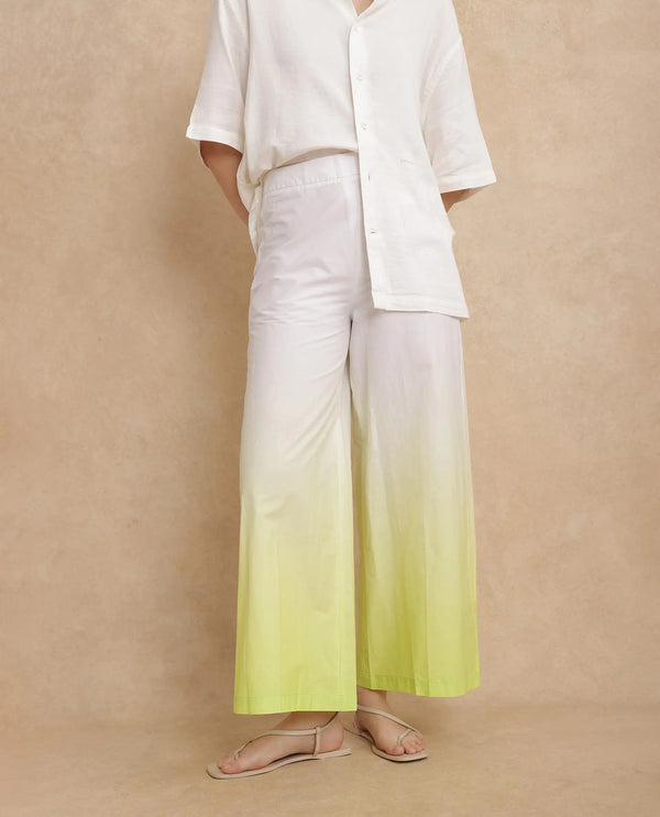 Rareism Women Elise Green Zipper Closure Wide Fit Ankle Length Ombre Trouser