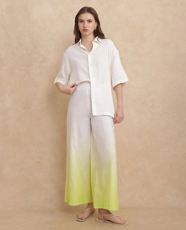 Rareism Women Elise Green Zipper Closure Wide Fit Ankle Length Ombre Trouser