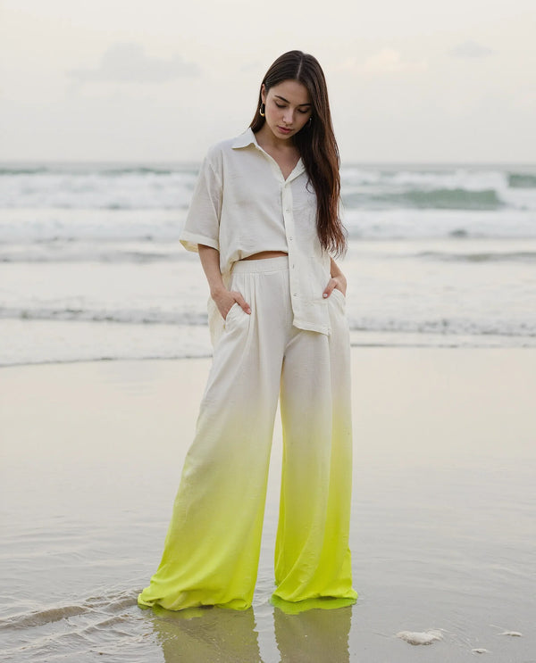 Rareism Women Elise Green Zipper Closure Wide Fit Ankle Length Ombre Trouser