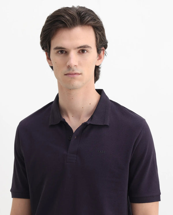 Rare Rabbit Men Elixir Dark Purple Cotton Lycra Fabric Short Sleeve Collared Neck Button Closure Plain Polo