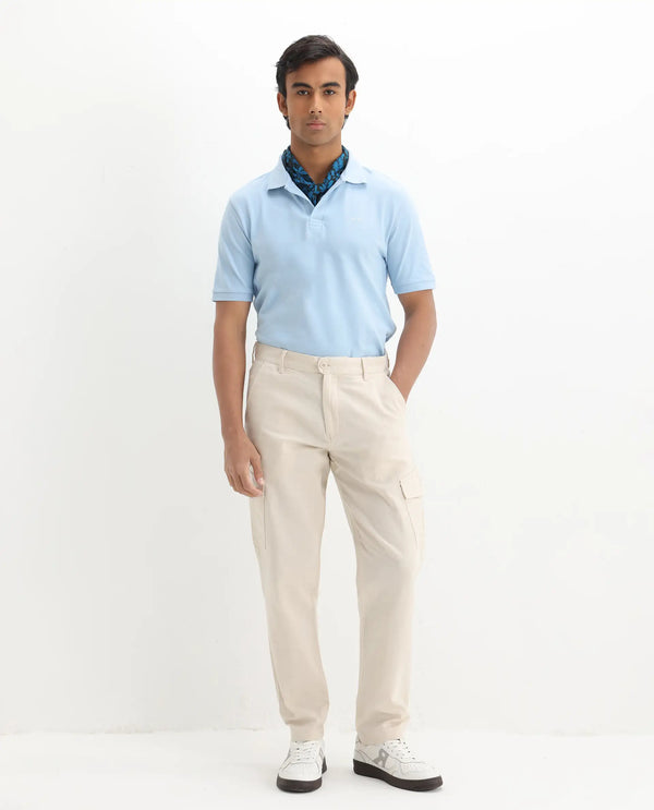 Rare Rabbit Men Elixir Dusky Blue Cotton Lycra Fabric Short Sleeve Collared Neck Button Closure Plain Polo